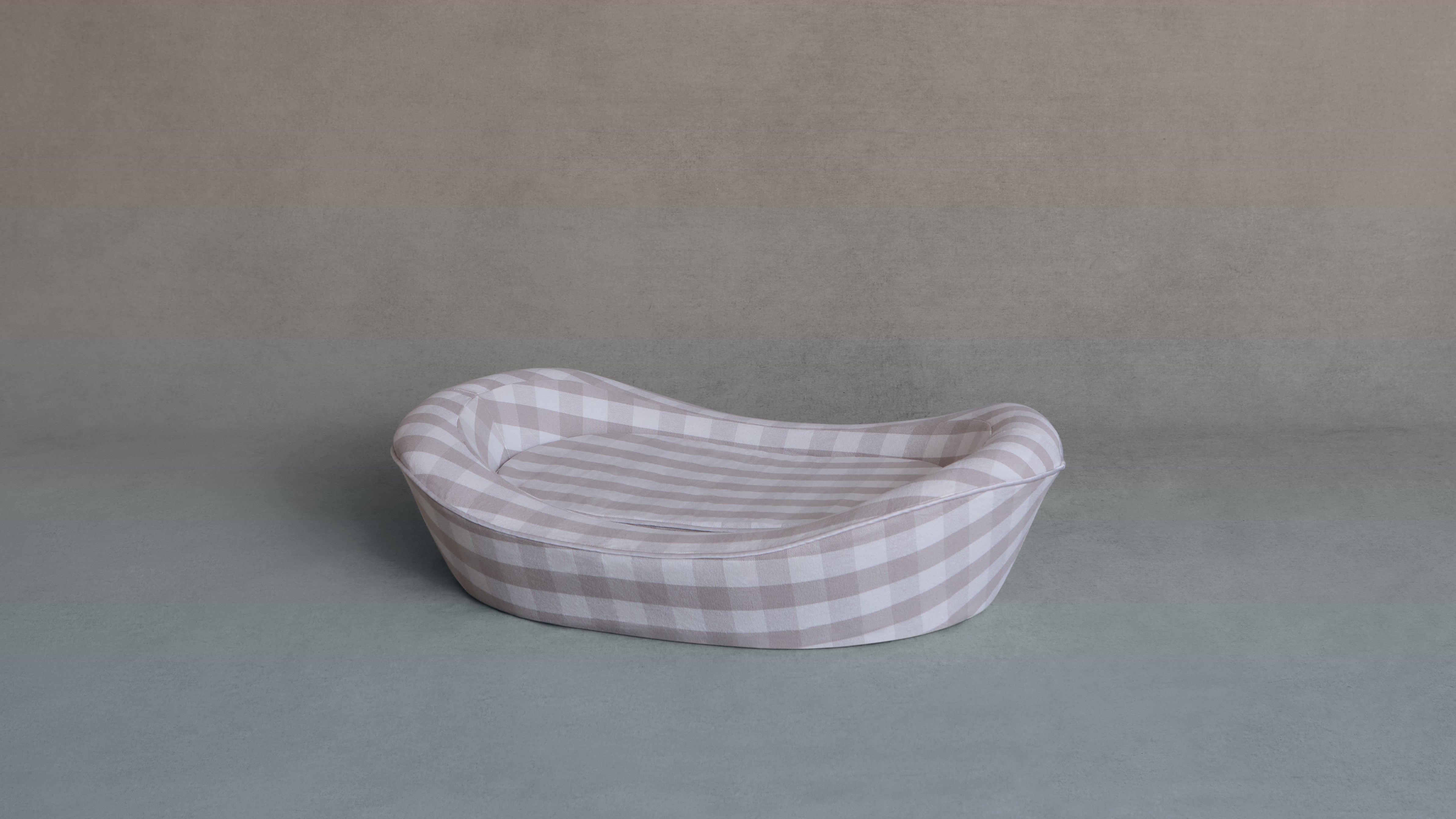 Grey Gingham Dog Bed Side View