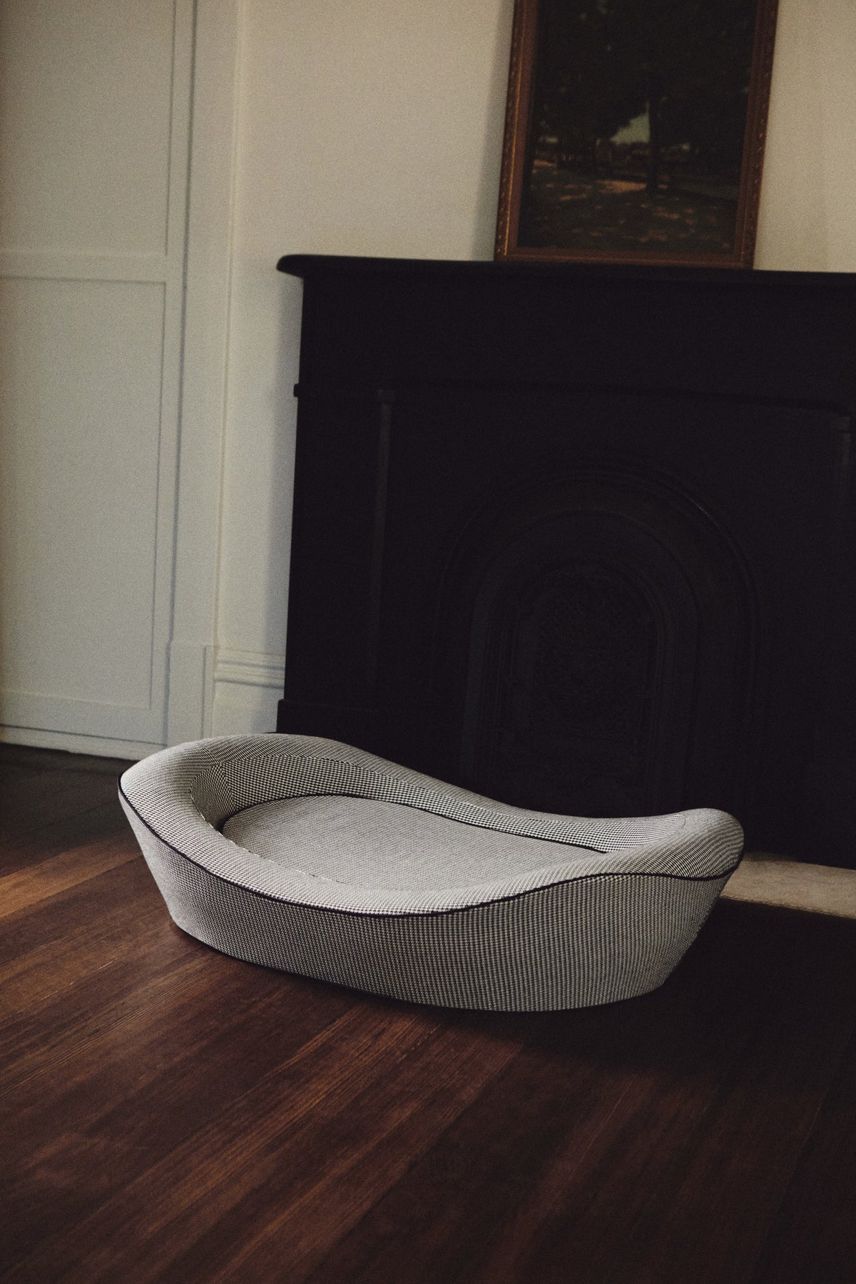 Houndstooth luxury dog bed in a room