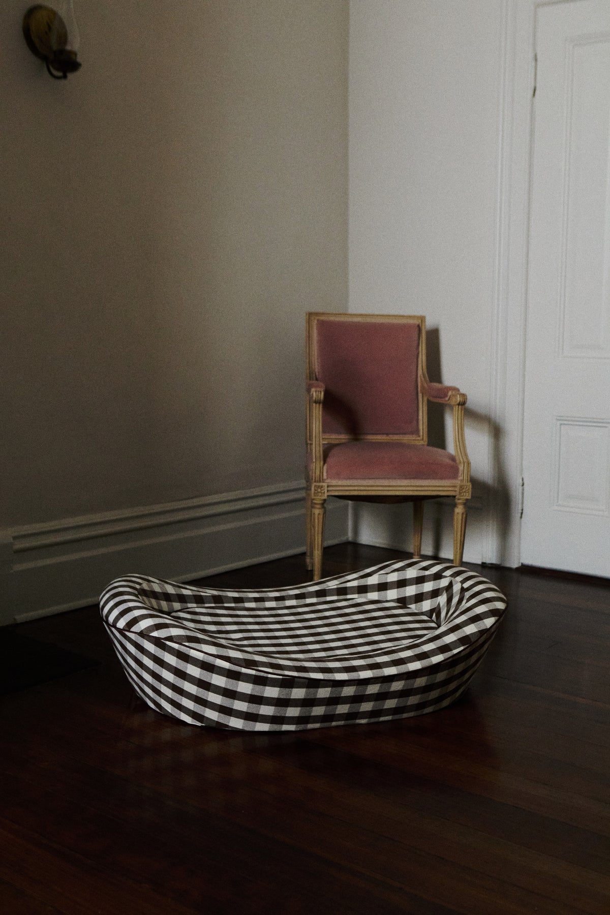Brown Gingham Luxury Dog Bed in a room