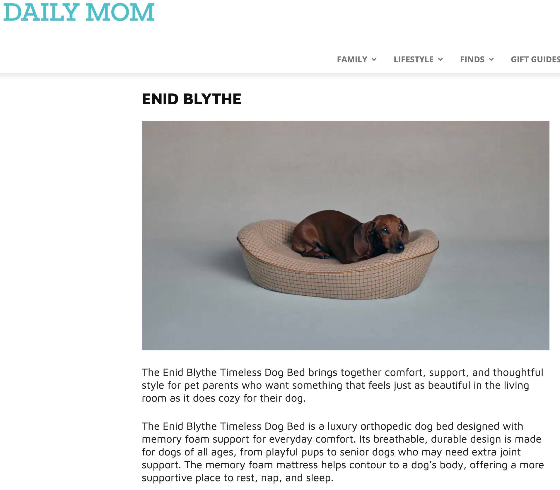 Daily Mom Luxury Dog Bed Enid Blythe Article