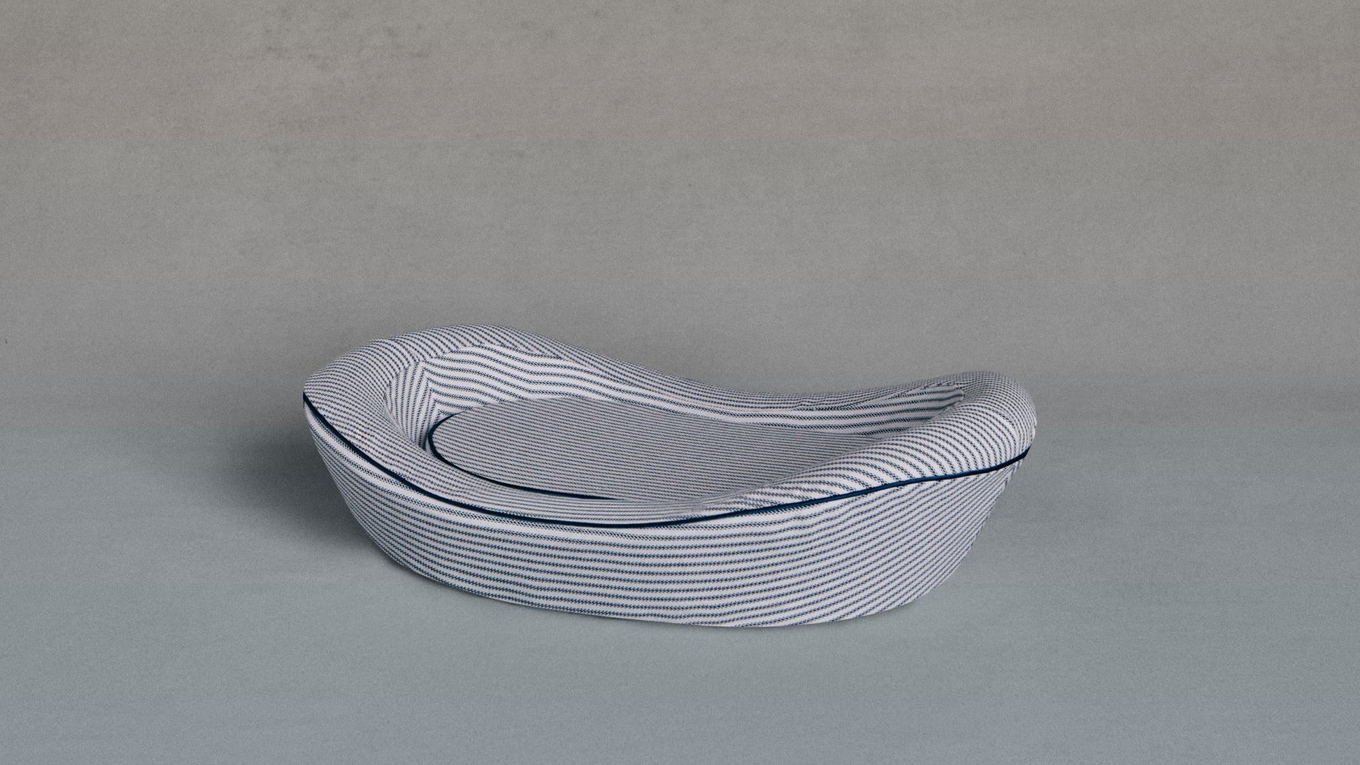 Blue Ticking Stripe Dog Bed Side