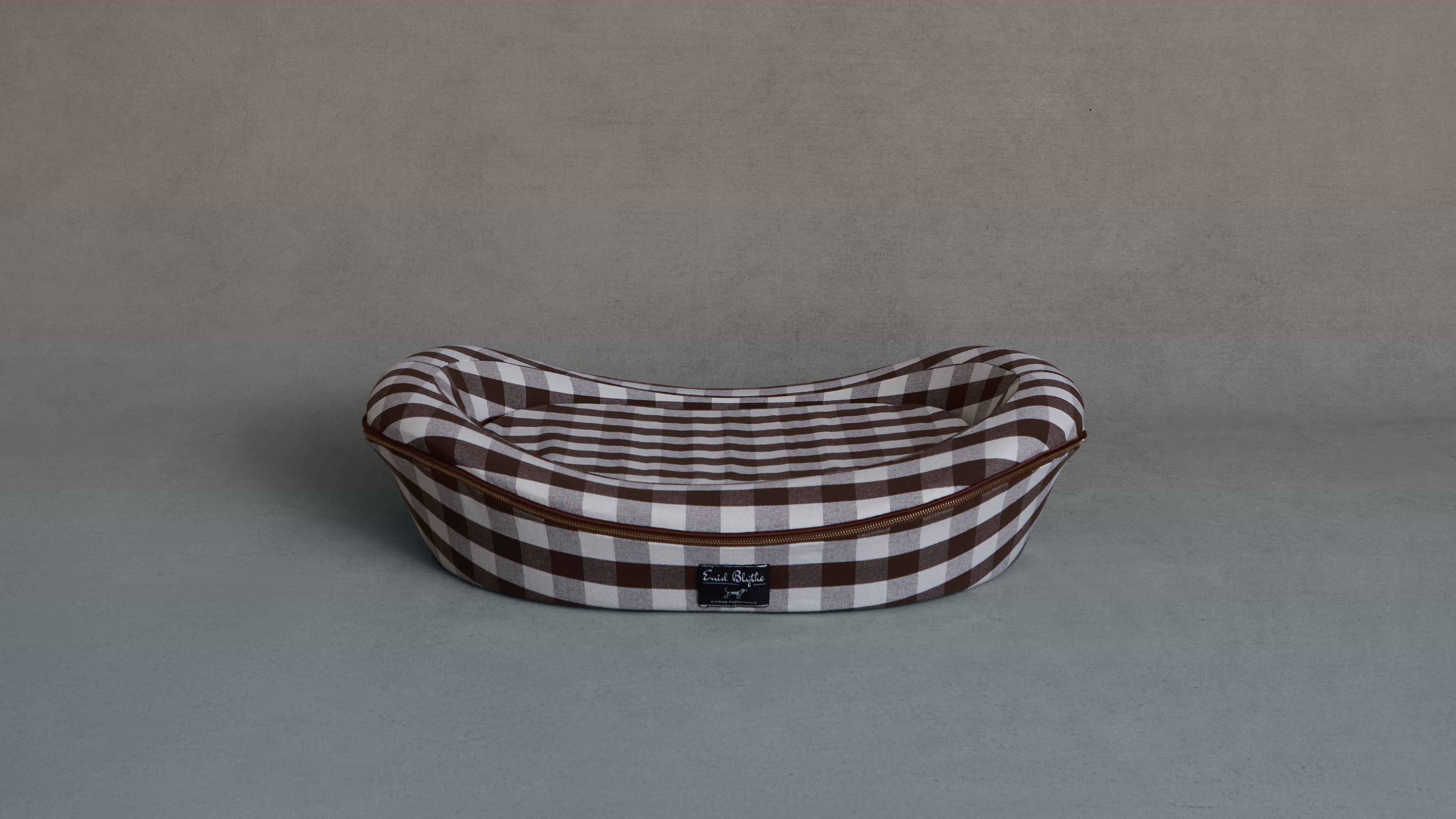 Fallen Conken Gingham Chocolate Dog Bed Front Picture