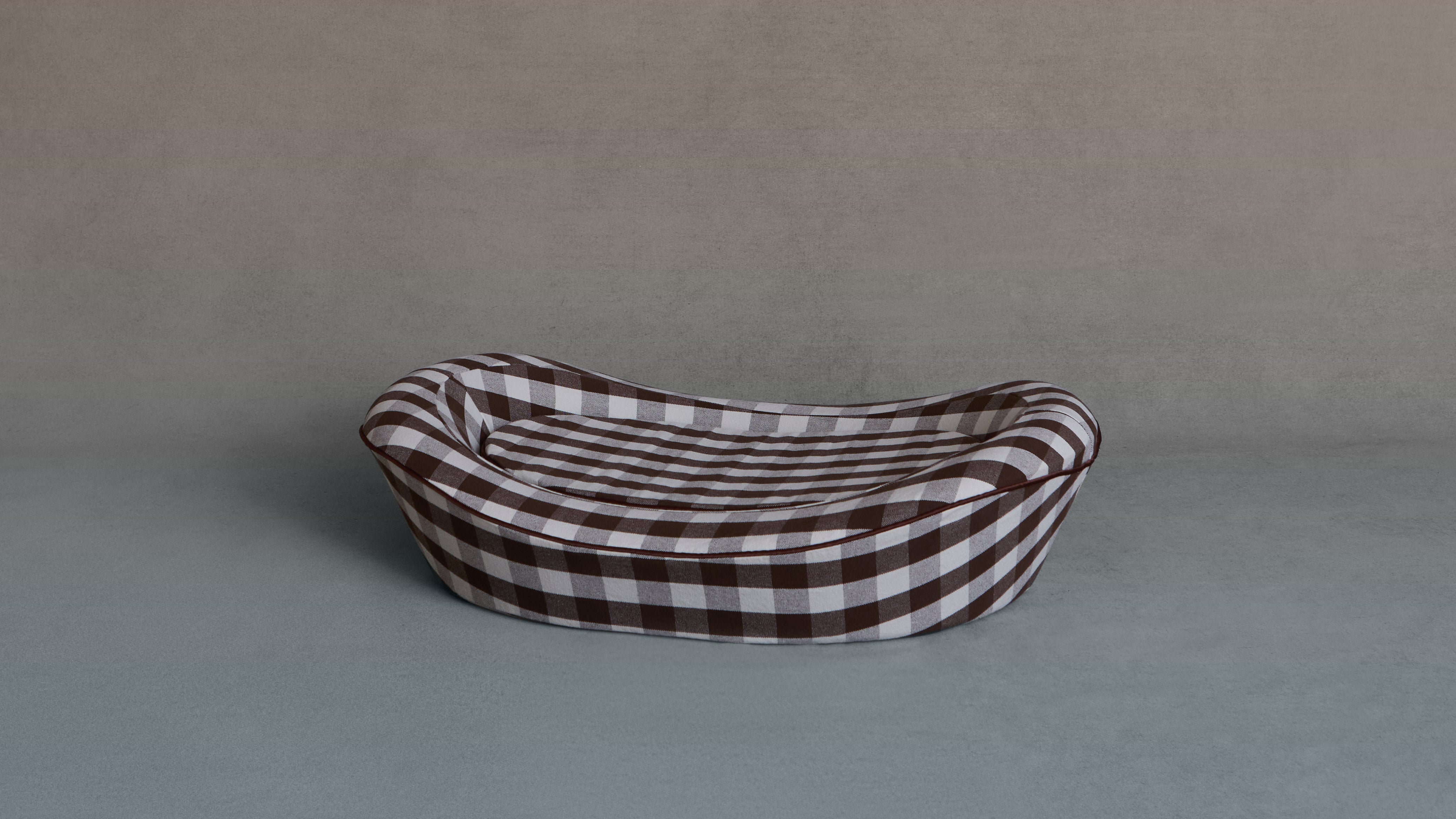 Fallen Conken Gingham Chocolate Dog Bed Side Picture