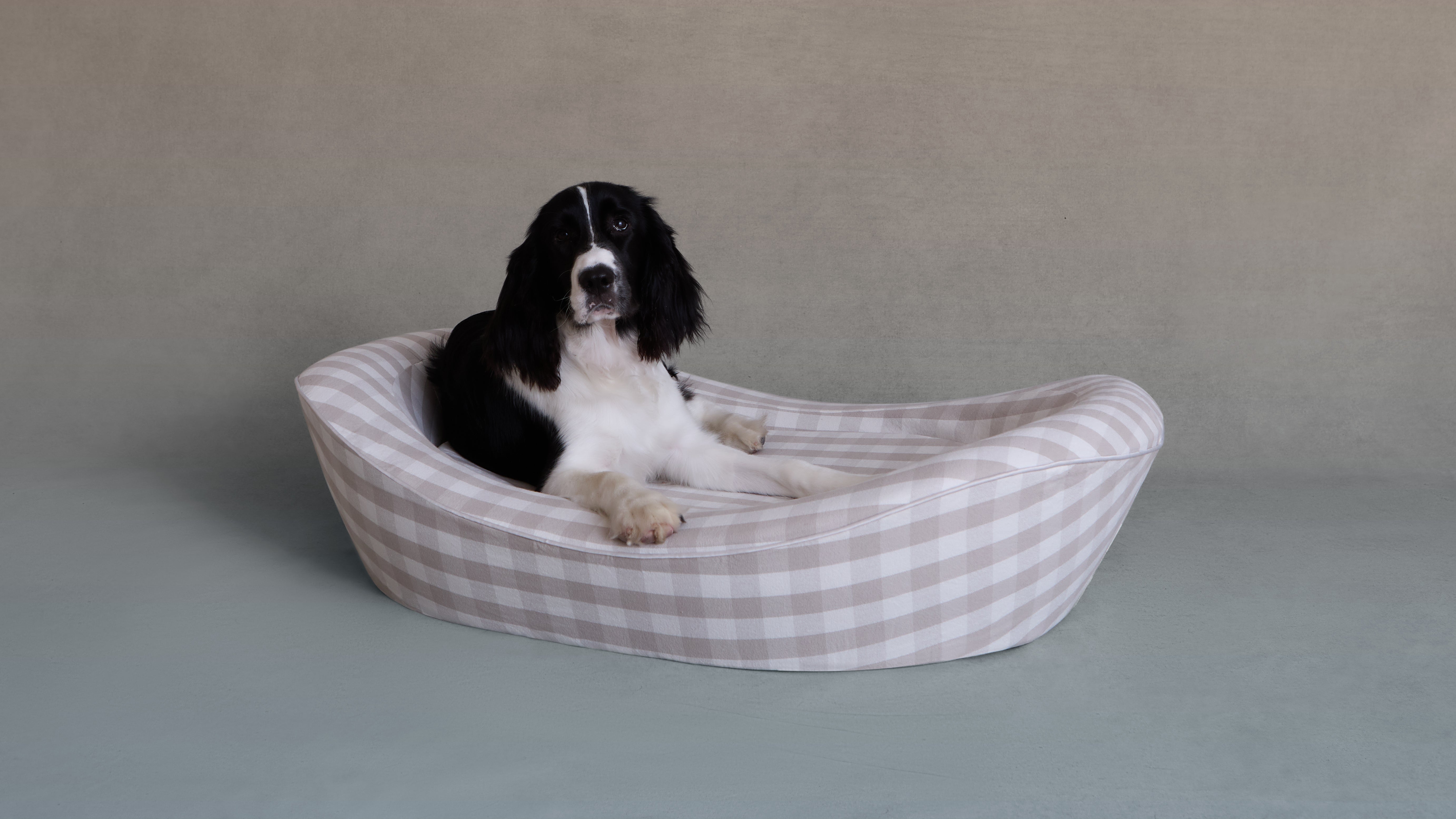 Grey Gingham Dog Bed Large