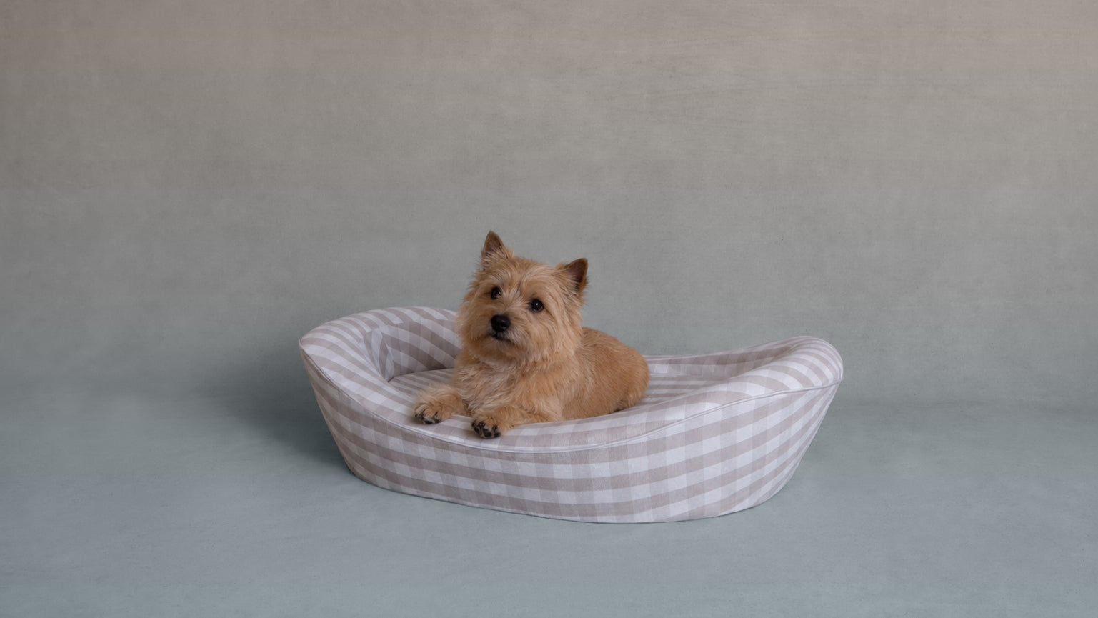 Grey Gingham Dog Bed Small